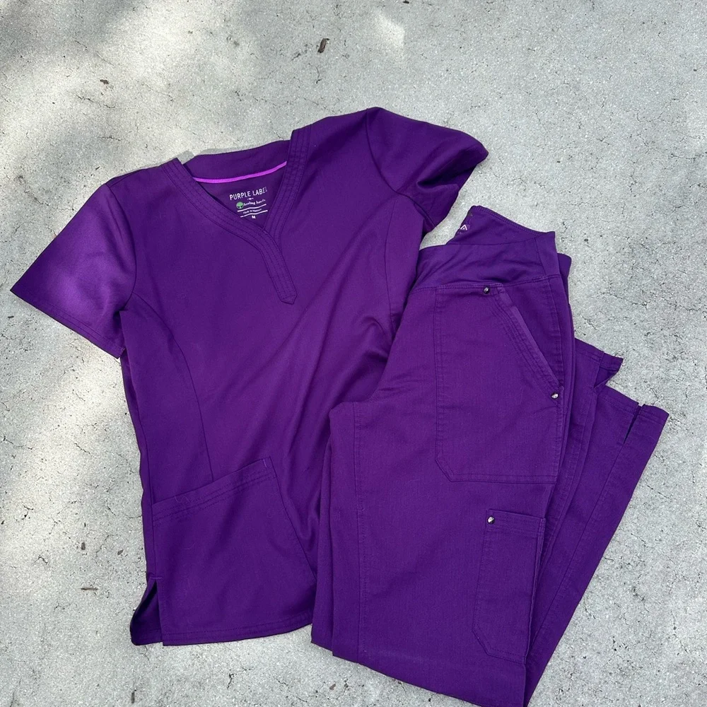 Purple Scrub Set Purple Heart Healing Hands Medium top/XS pants - Picture 1 of 3